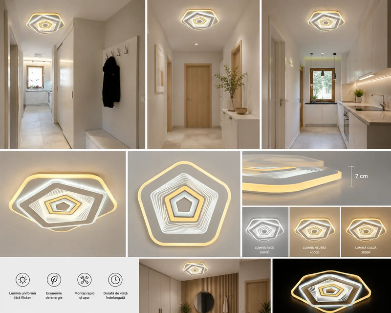 PLAFONIERĂ LED  – 104W, CU CRISTALE, LUMINĂ REGLABILĂ