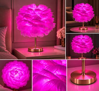 Veioza Glamour cu Pene Roz și Bază Aurie, E27 – Elegance Pink
