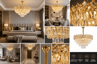Candelabru Cristal Gwendolen, Ø40 cm, Auriu - AdeHouse — Finisaje și Iluminat Premium.