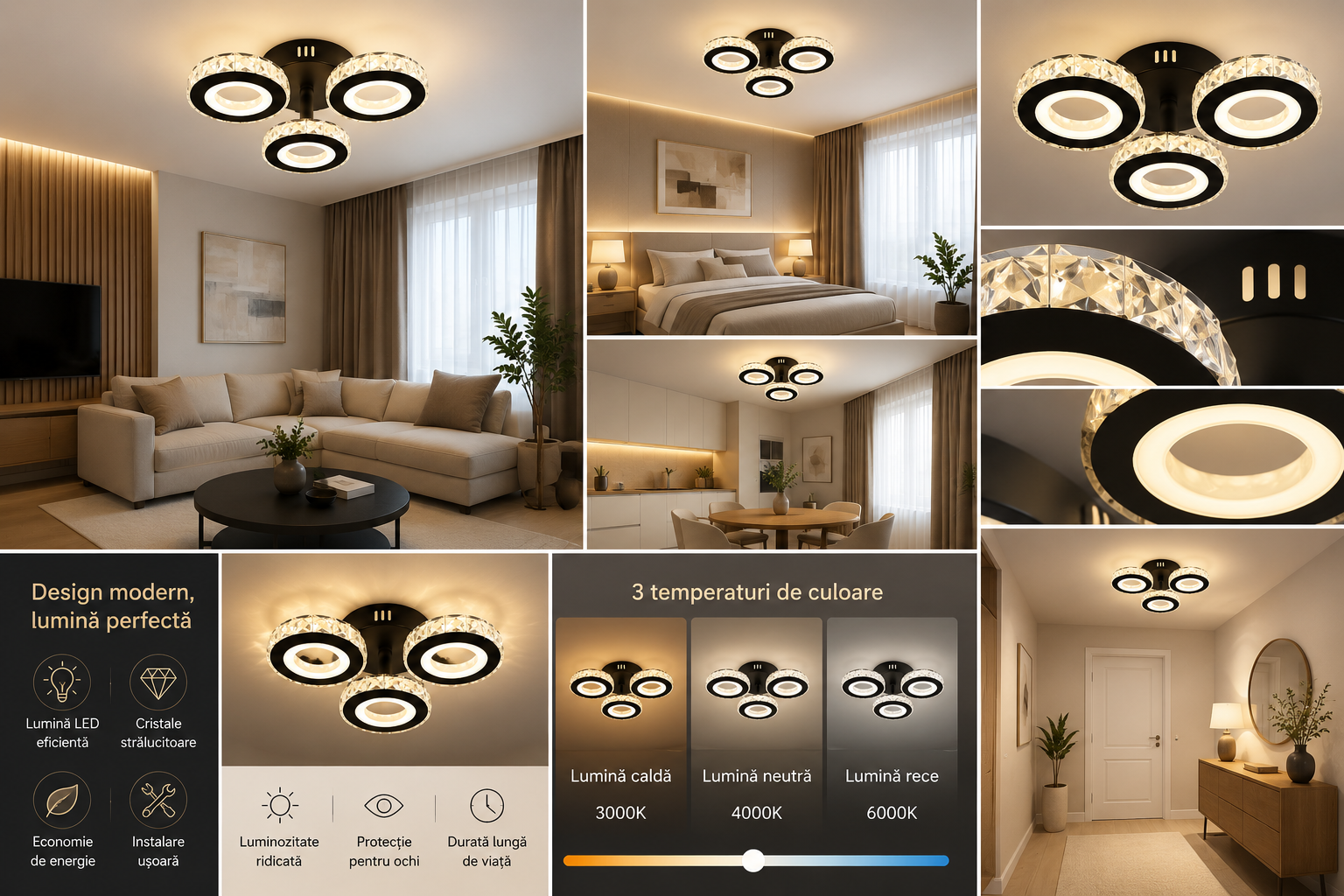Lustră LED cu Telecomandă Ilaria 36W, Ø43 cm, Lumină Caldă/Neutră/Rece, Dimabilă