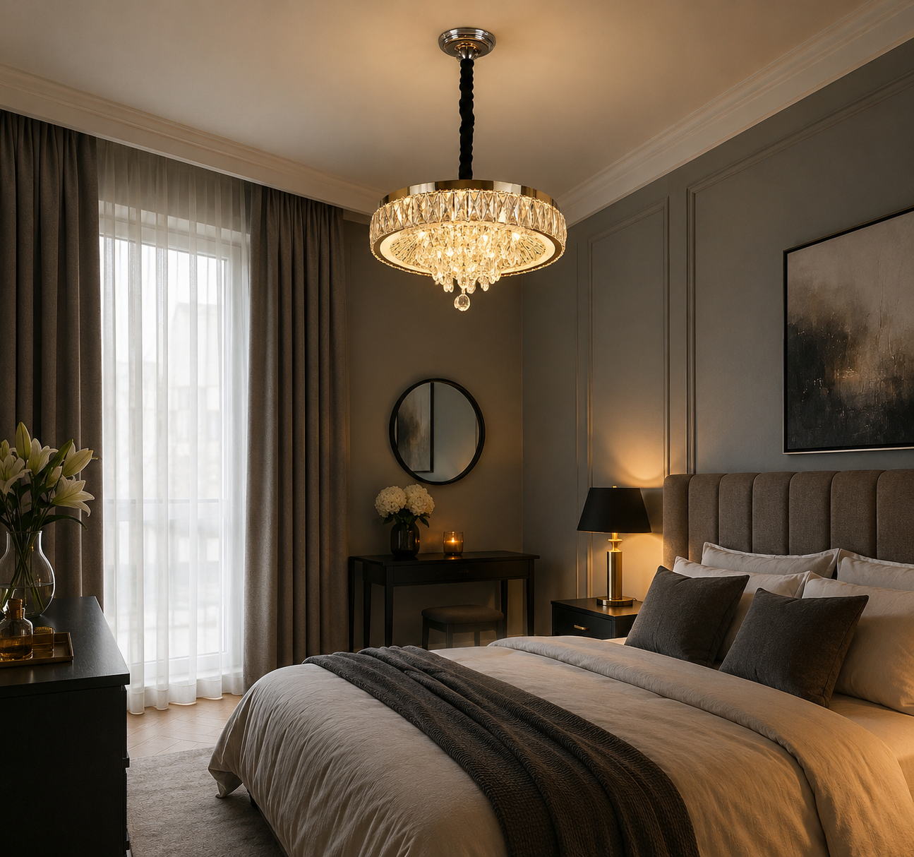 Candelabru Cristal Mirielle, Ø40 cm, cu Telecomandă, Dimabil