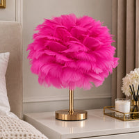Veioza Glamour cu Pene Roz și Bază Aurie, E27 – Elegance Pink