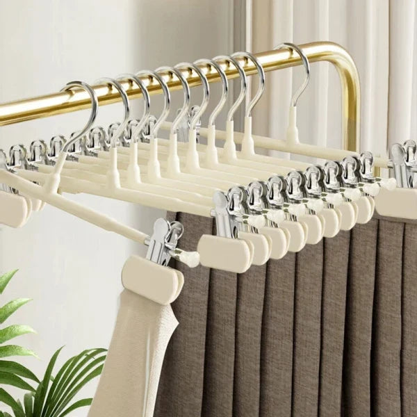 Set 10 umerase cu clips pentru pantaloni, otel, 31 x 13 cm, crem