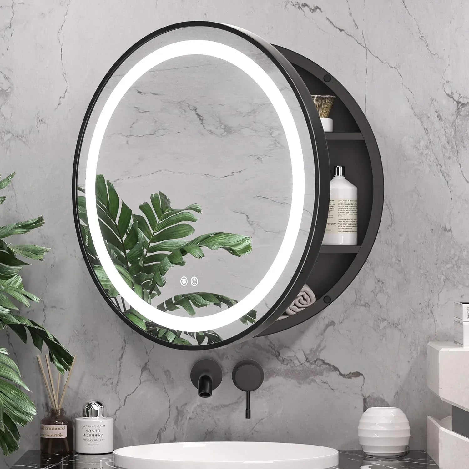 Oglindă LED Baie cu Dezaburire Fioralda, Ramă Alb - AdeHouse — Finisaje și Iluminat Premium.