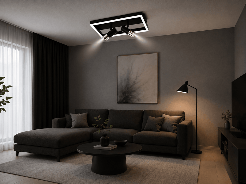 Lustră LED cu Telecomandă Ermelinda 62W, Lumină Caldă/Neutră/Rece, Negru/Auriu