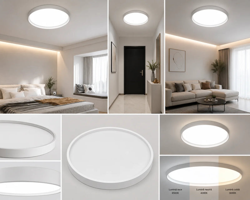 PLAFONIERA LED ROTUNDĂ ALBĂ 42W, Ø370 MM, LUMINĂ REGLABILĂ 3000K / 4500K / 6500K