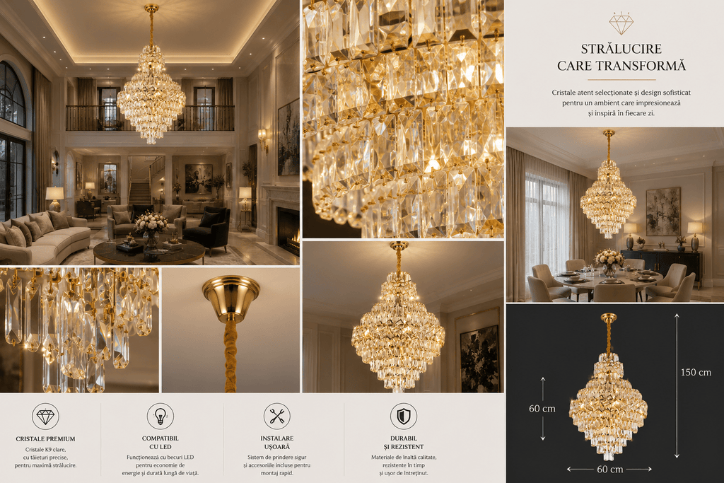 Candelabru Cristal Tiberina, 60W, Crom - AdeHouse — Finisaje și Iluminat Premium.