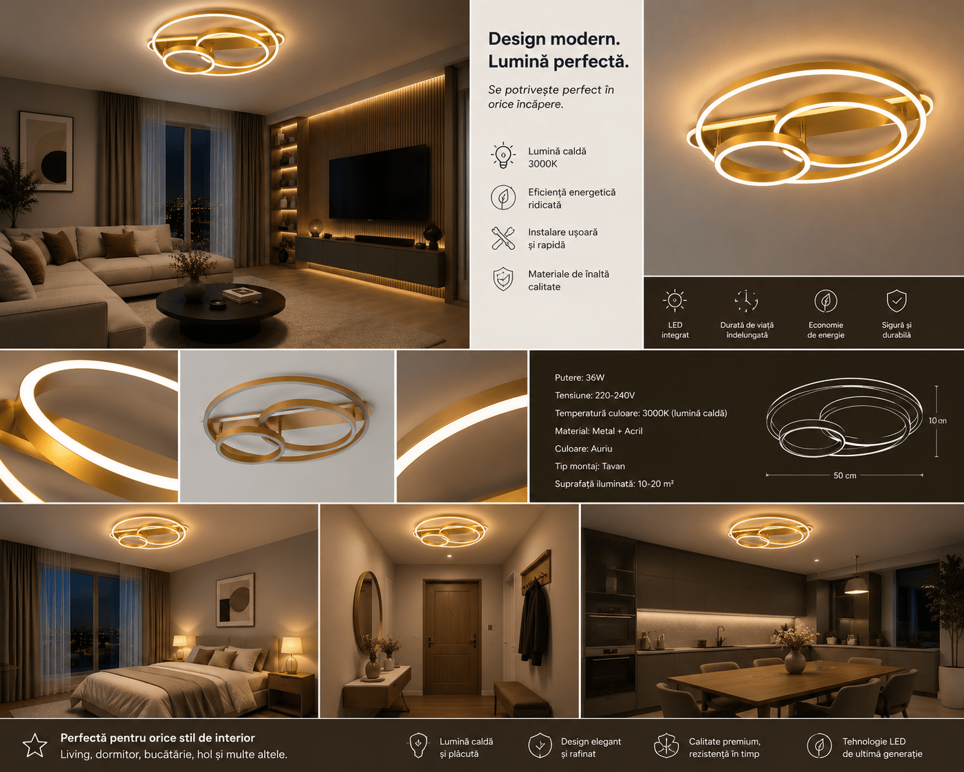 Lustră LED cu Telecomandă Elvira, 112W, Lumină Caldă/Neutră/Rece - AdeHouse — Finisaje și Iluminat Premium.