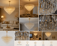 Candelabru Cristal Ysabeau, Ø50 cm, Auriu - AdeHouse — Finisaje și Iluminat Premium.
