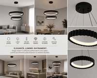 Pendul LED cu Telecomandă Fioralie 132W, Ø63 cm, Lumină Caldă/Neutră/Rece, Negru - AdeHouse — Finisaje și Iluminat Premium.