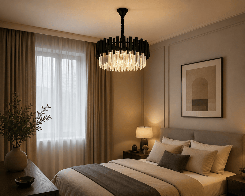 Candelabru Cristal Ines, 60W, Ø50 cm, Negru