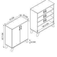 Pantofar Ceren multifunctional cu 2 usi si 4 rafturi interioare, dulap pantofi, mobilier hol ingust 70 x 110 cm, PAL melaminat 18 mm clasa E1, mecanism silentios soft-close, 72x32,5x88 cm