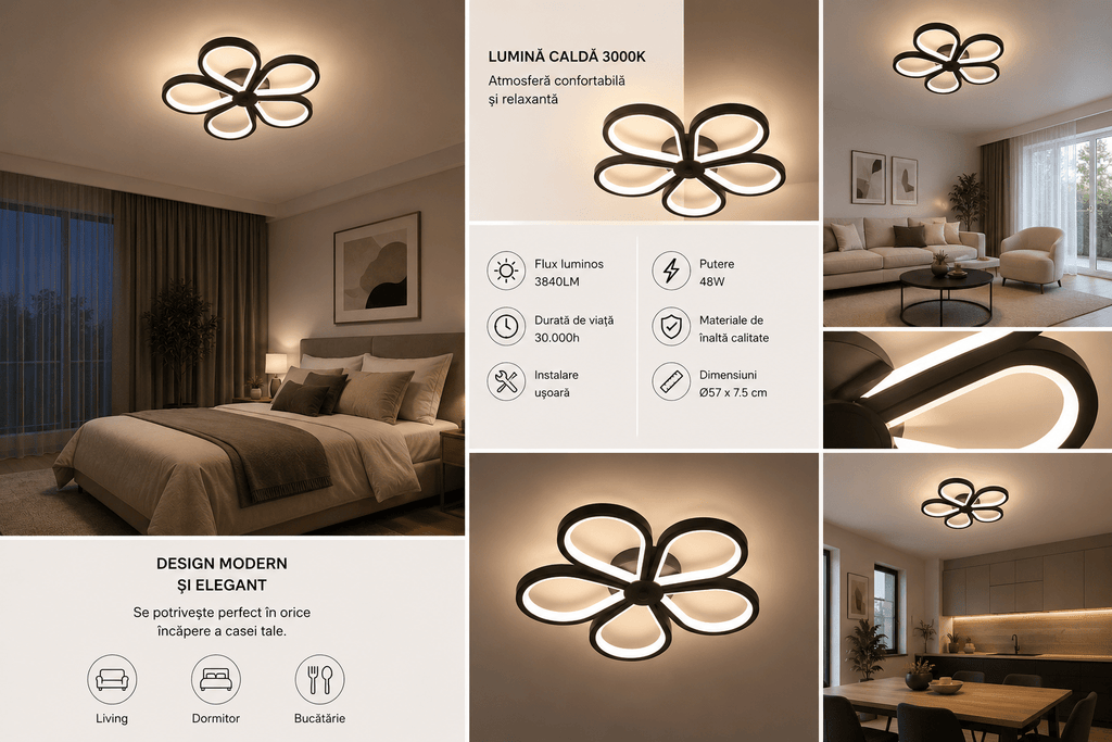 Lustră LED cu Telecomandă Melisenda, 2W, Lumină Caldă/Neutră/Rece - AdeHouse — Finisaje și Iluminat Premium.