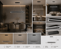 Pendul LED cu Telecomandă Emberly 140W, Lumină Caldă/Neutră/Rece, Dimabil, Negru - AdeHouse — Finisaje și Iluminat Premium.