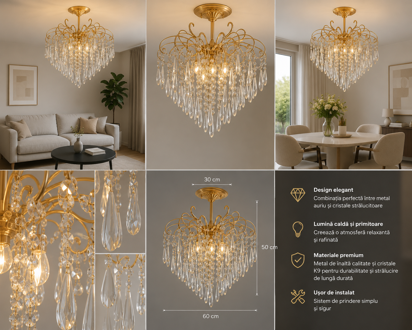 Candelabru Cristal Yalira 60W, Ø60 cm