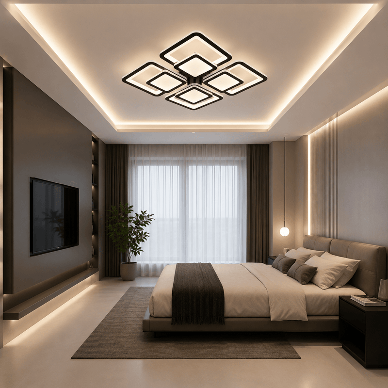 Lustră LED cu Telecomandă Ludmila 52W, Ø56 cm, Lumină Caldă/Neutră/Rece, Negru