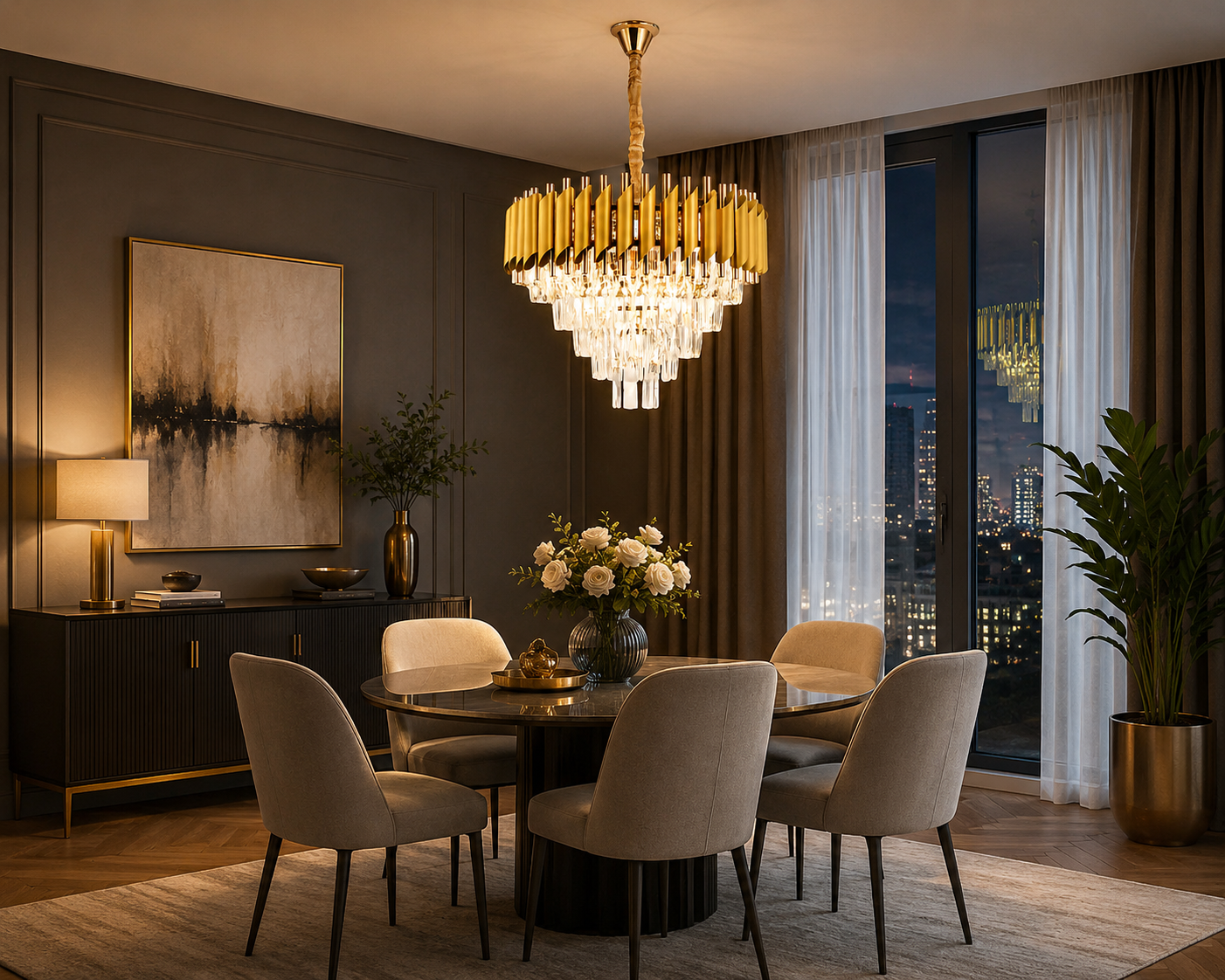 Candelabru Cristal Theodelinda 60W, Ø50 cm, Negru/Auriu