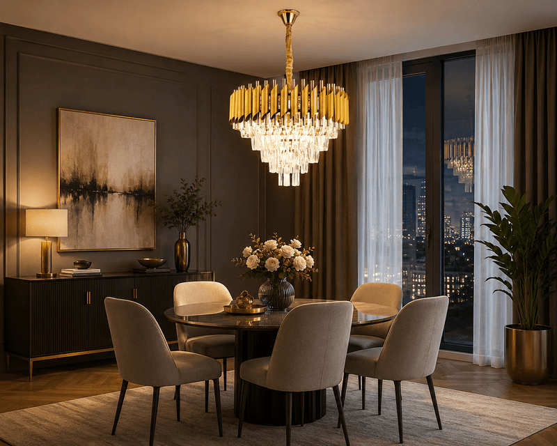 Candelabru Cristal Theodelinda 60W, Ø50 cm, Negru/Auriu