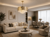 Candelabru Cristal Elysia, Ø50 cm, cu Telecomandă, Dimabil, Auriu - AdeHouse — Finisaje și Iluminat Premium.
