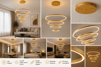 Pendul LED cu Telecomandă Calista II 220W, Ø80 cm, cu Inele, Lumină Caldă/Neutră/Rece, Dimabil, Auriu - AdeHouse — Finisaje și Iluminat Premium.