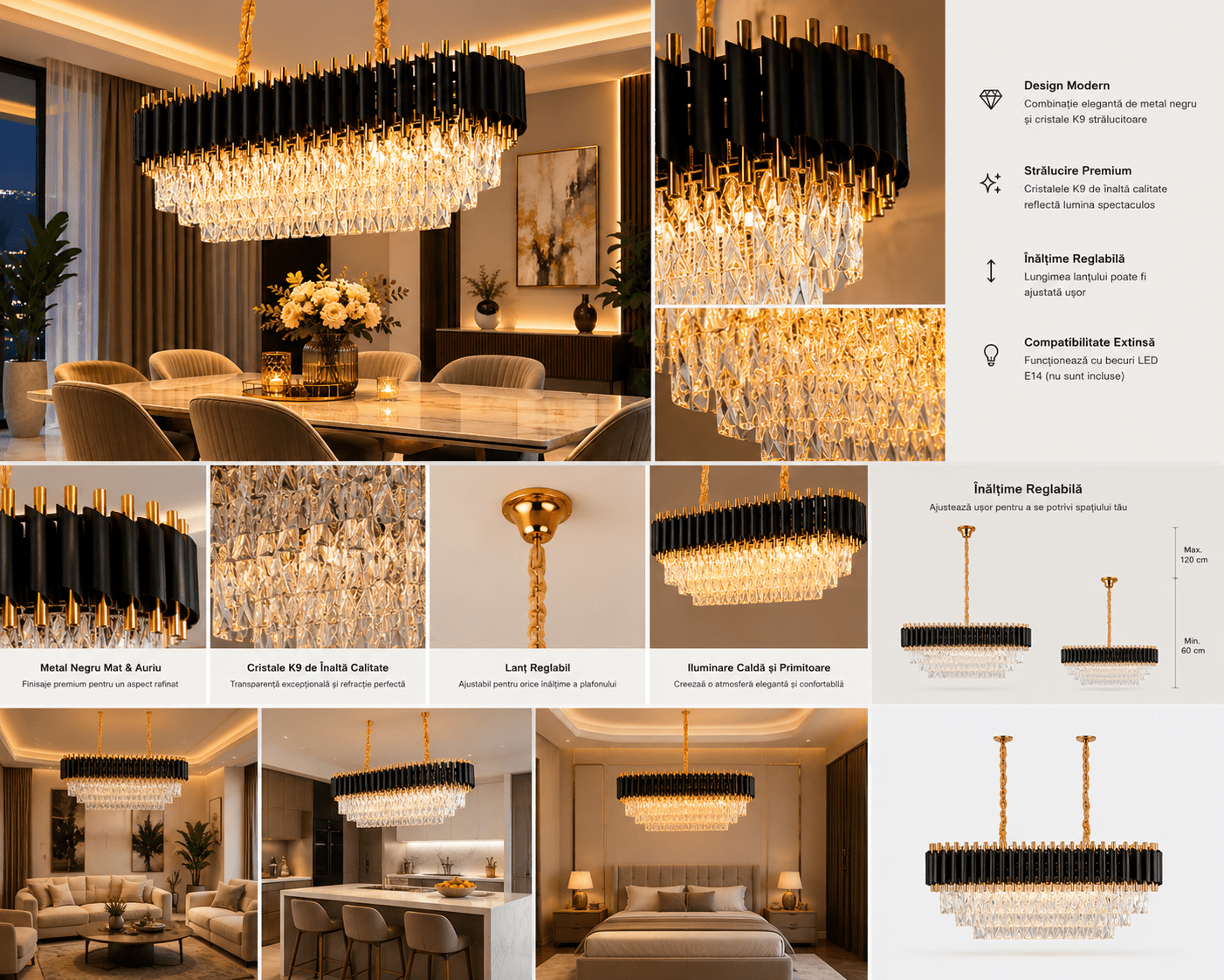 Candelabru Cristal Leontia, 60W, Auriu/Negru - AdeHouse — Finisaje și Iluminat Premium.