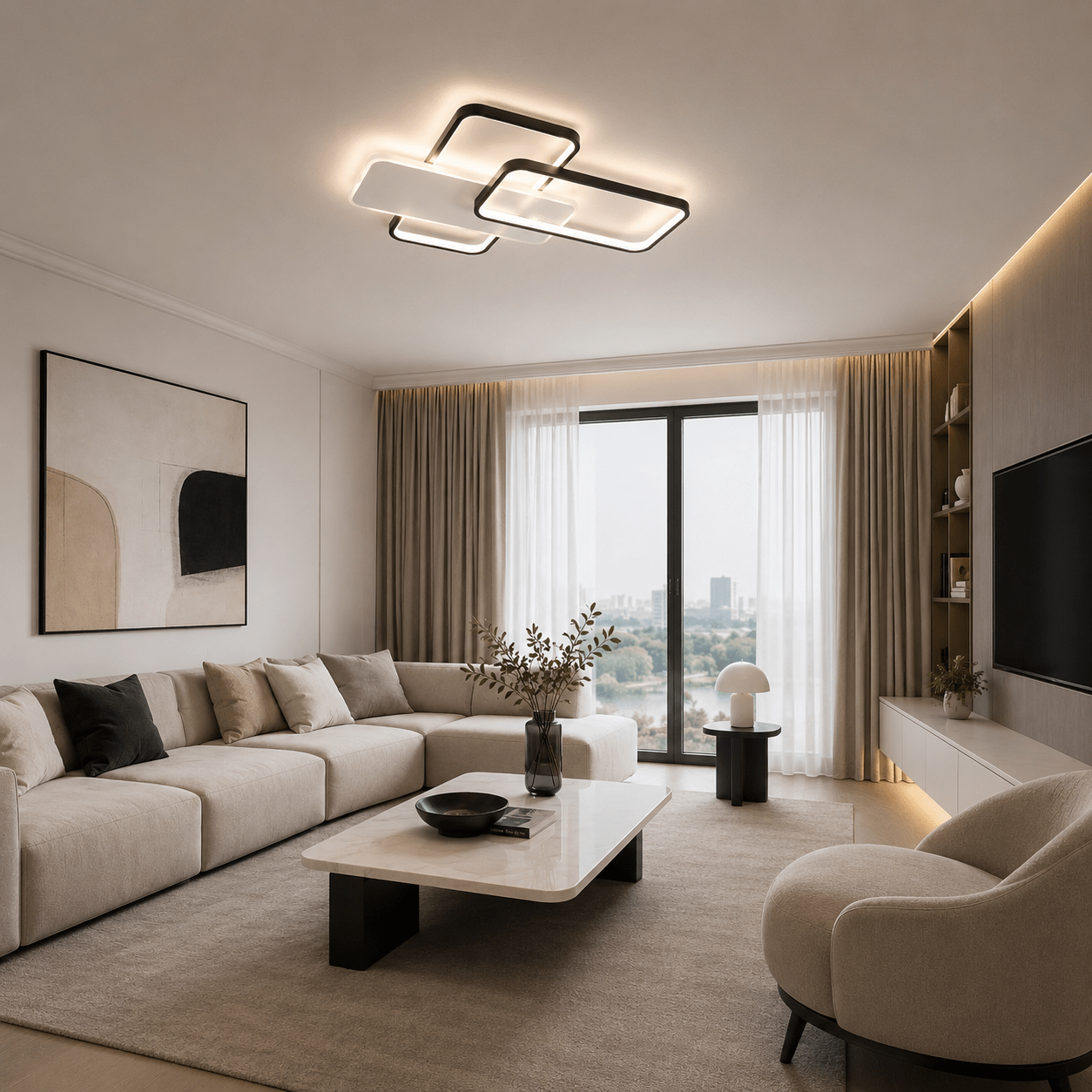 Lustră LED cu Telecomandă Brunetta, 122W, Lumină Caldă/Neutră/Rece, Negru/Alb - AdeHouse — Finisaje și Iluminat Premium.