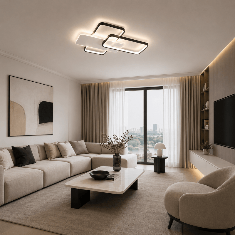 Lustră LED cu Telecomandă Brunetta, 67×46 cm, 122W, Lumină Caldă/Neutră/Rece, Negru/Alb