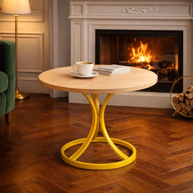 Masa Cafea Alb Auriu cu design minimalist si cadru metalic elegant 70 X 55 cm