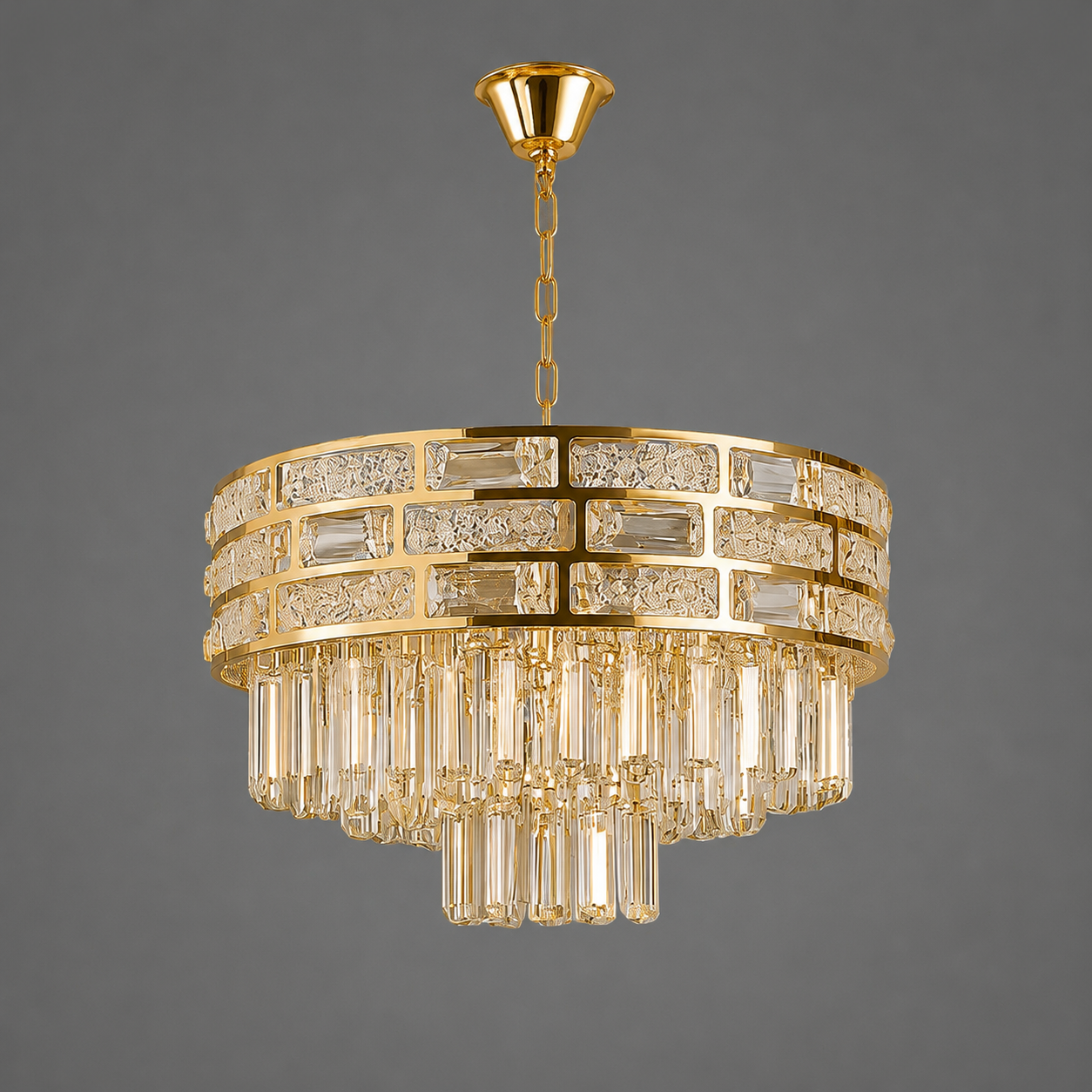 Candelabru Cristal Idalia, Ø40 cm, cu Telecomandă, Dimabil, Auriu