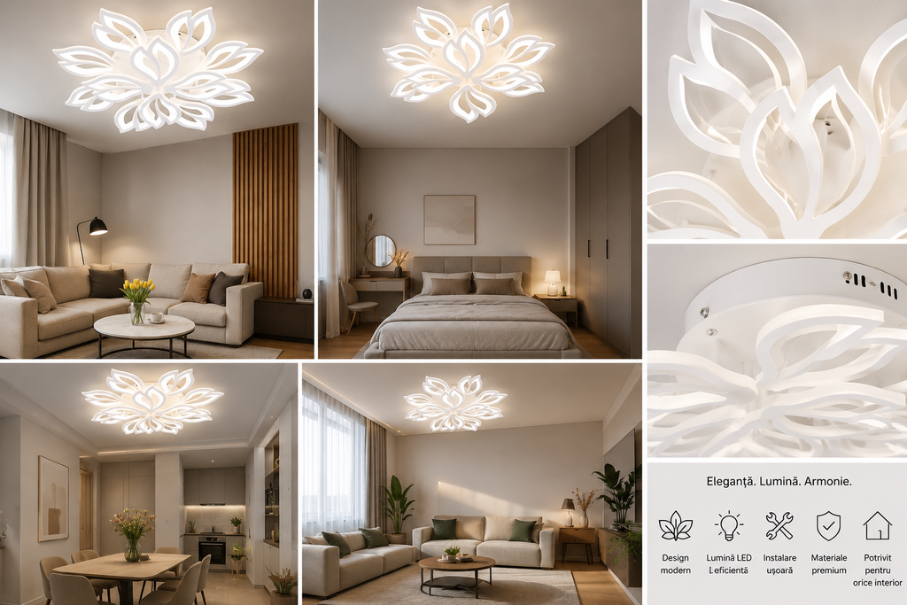 Lustră LED cu Telecomandă Wilona 240W, Ø76 cm, Lumină Caldă/Neutră/Rece, Dimabilă, Alb