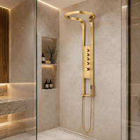 Panou de Duș Aurevia Gold cu Hidromasaj, LED, Ploaie și Cascada - AdeHouse — Iluminat Modern la Preț Bun