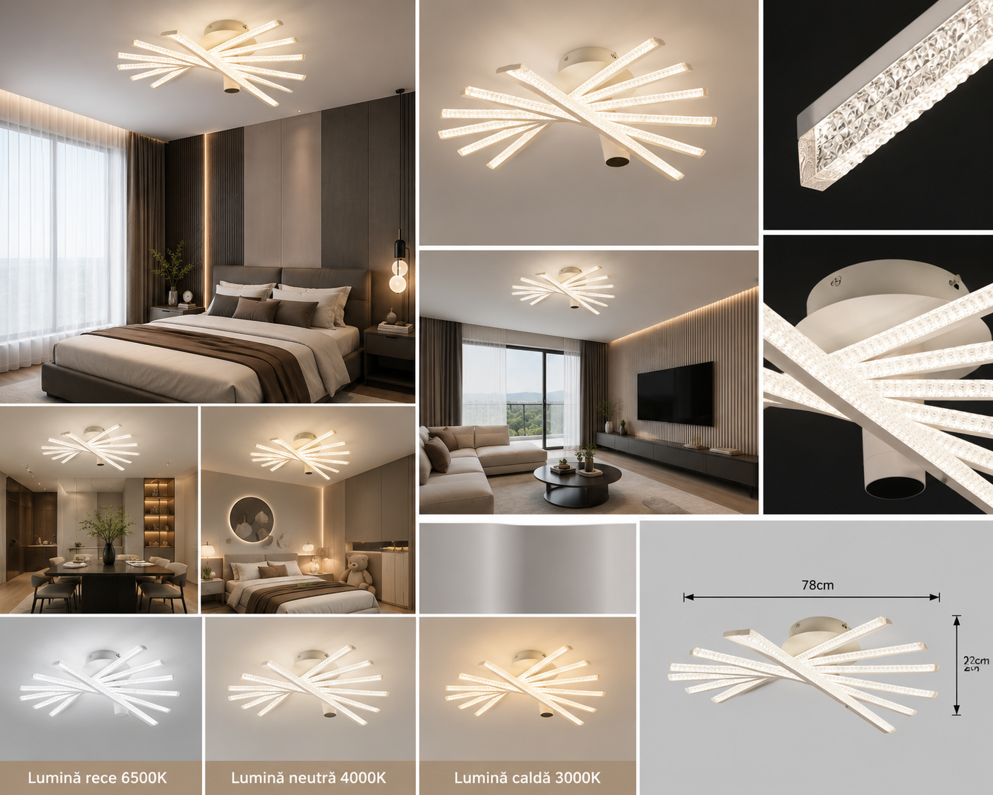 Lustră LED cu Telecomandă Nerissa 144W, Lumină Caldă/Neutră/Rece, Dimabilă, Alb