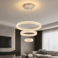 Pendul LED cu Telecomandă Valentina II 120W, Ø60 cm, cu Inele, cu Cristale, Dimabil, Alb - AdeHouse — Finisaje și Iluminat Premium.