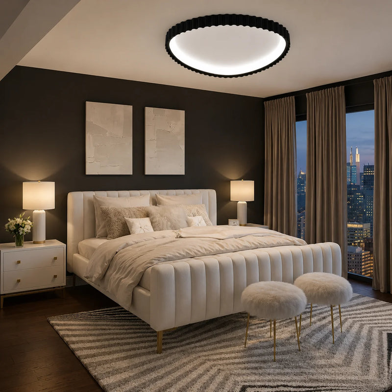 PLAFONIERA LED NEAGRA CU DESIGN ONDULAT ȘI TELECOMANDĂ – LUMINĂ REGLABILĂ 3000–6500K – 66W