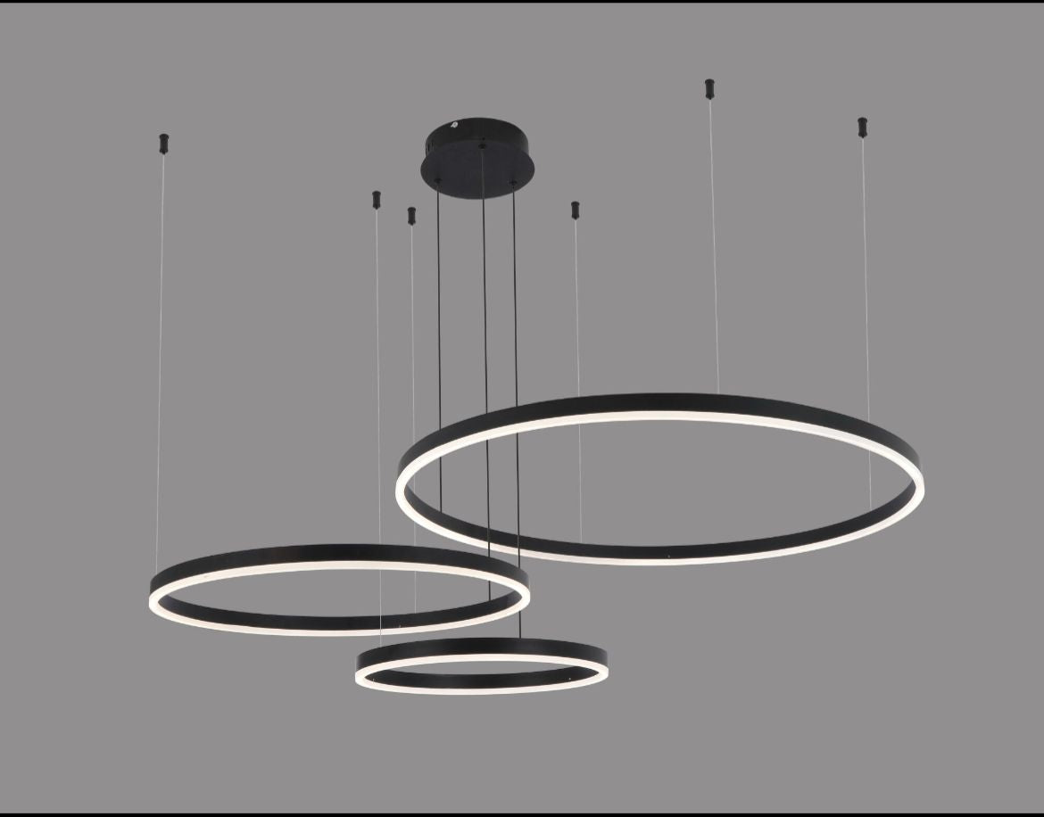 Pendul LED cu Telecomandă Melisande II 200W, cu Inele, Lumină Caldă/Neutră/Rece, Dimabil, Negru