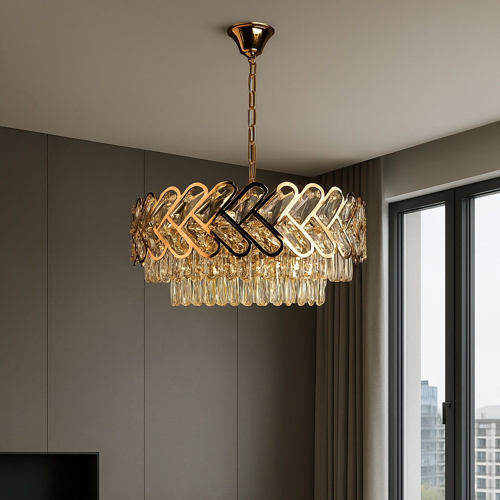 Candelabru Cristal Zoraida, Ø60 cm, cu Telecomandă, Dimabil, Auriu