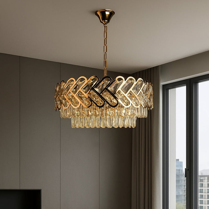 Candelabru Cristal Zoraida, Ø60 cm, cu Telecomandă, Dimabil, Auriu