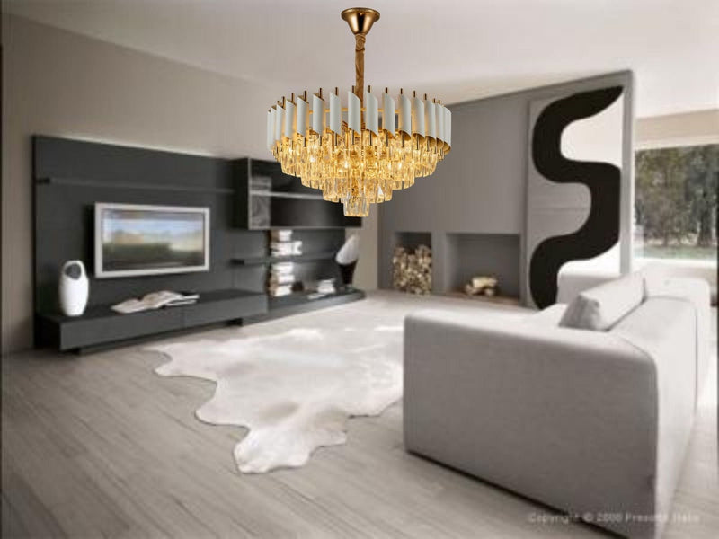 Candelabru Cristal Bellara 400W, Ø40 cm, Auriu/Alb