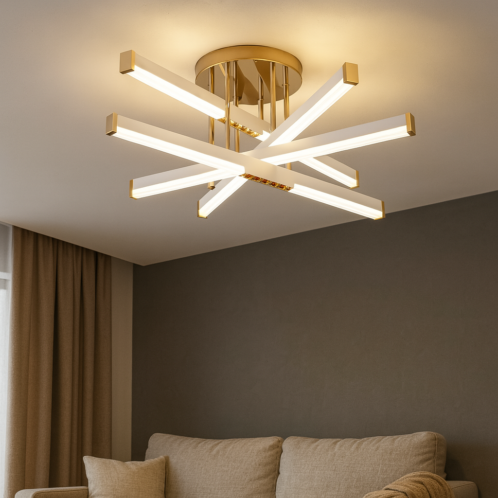 Lustră LED cu Telecomandă Brunhilda 120W, Ø60 cm, Lumină Caldă/Neutră/Rece, Auriu/Alb