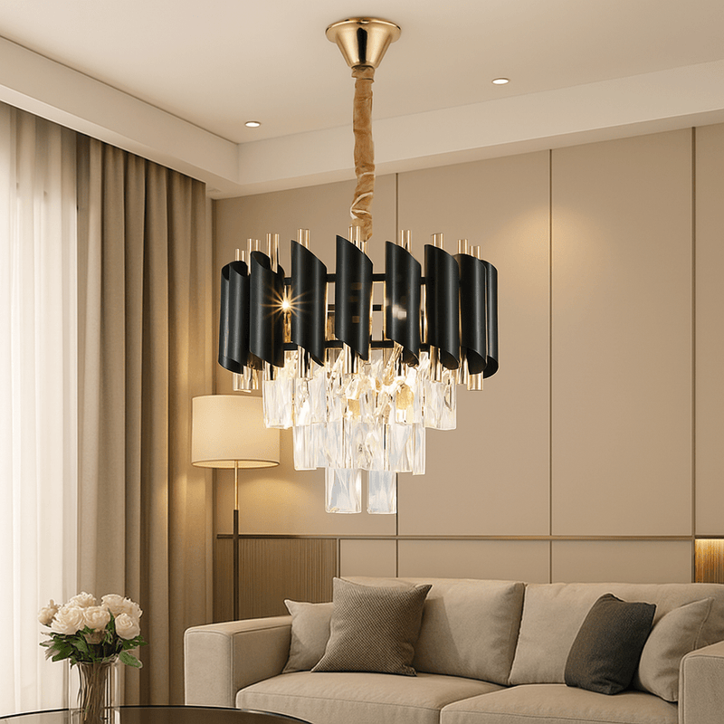 Candelabru Cristal Ulrica 60W, Ø30 cm, Negru/Auriu