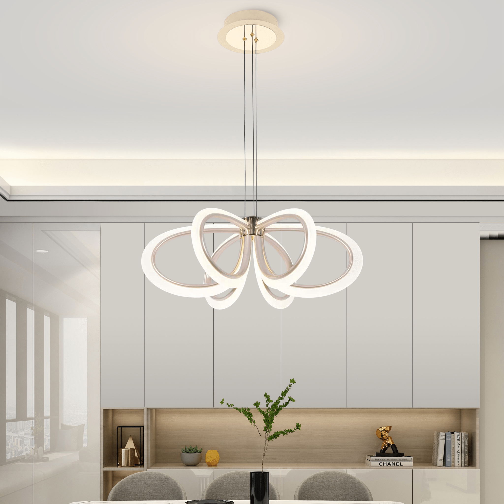 Pendul LED cu Telecomandă Zenaida, 144W, Ø100 cm, Lumină Caldă/Neutră/Rece, Auriu - AdeHouse — Finisaje și Iluminat Premium.