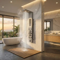 Panou de Dus Lunaris Silver cu Oglinda LED, Hidromasaj și Cascada - AdeHouse — Iluminat Modern la Preț Bun