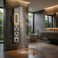 Panou de Dus Lunaris Silver cu Oglinda LED, Hidromasaj și Cascada - AdeHouse — Iluminat Modern la Preț Bun