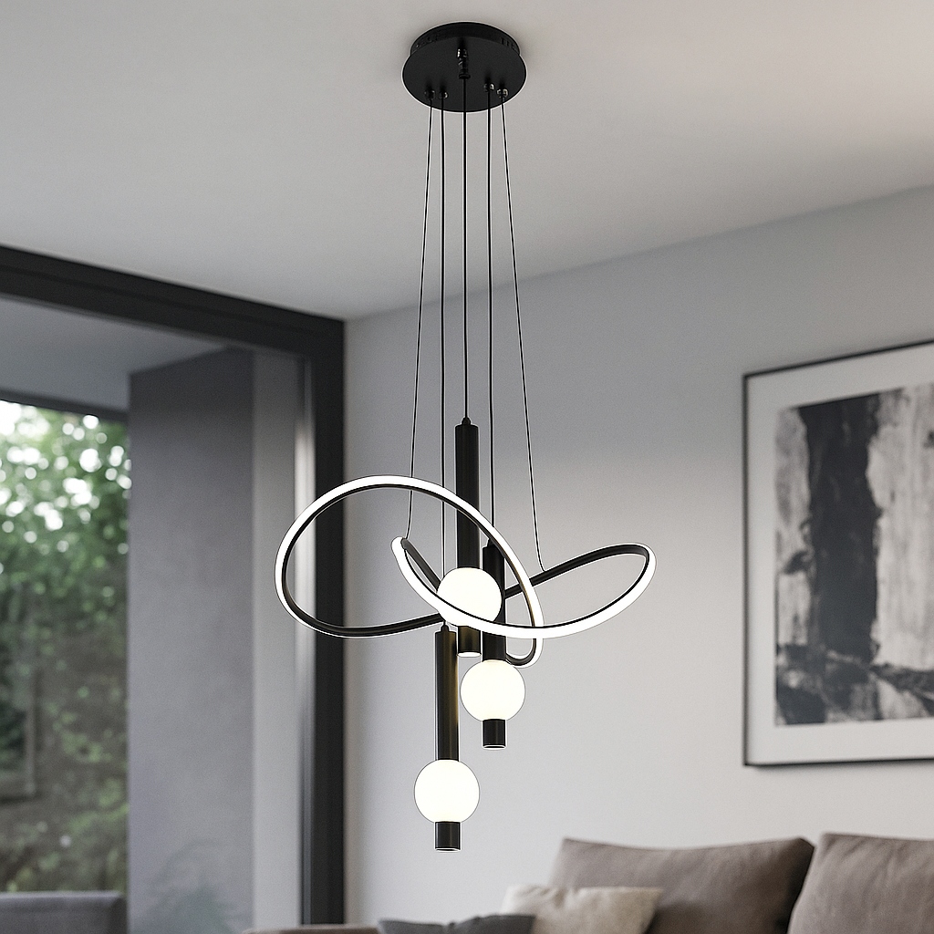 Pendul LED cu Telecomandă Isolina, Ø56 cm, Lumină Caldă/Neutră/Rece, Negru