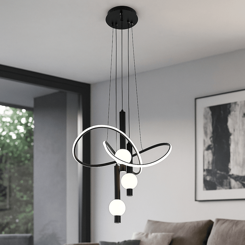 Pendul LED cu Telecomandă Isolina, Ø56 cm, Lumină Caldă/Neutră/Rece, Negru