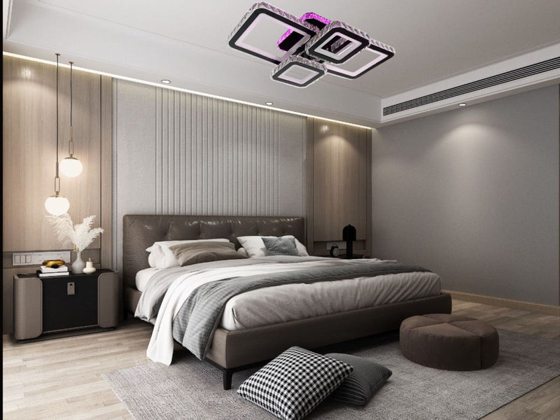 Lustră LED cu Telecomandă Ravenna II 170W, 52×36 cm, Alb/Crom