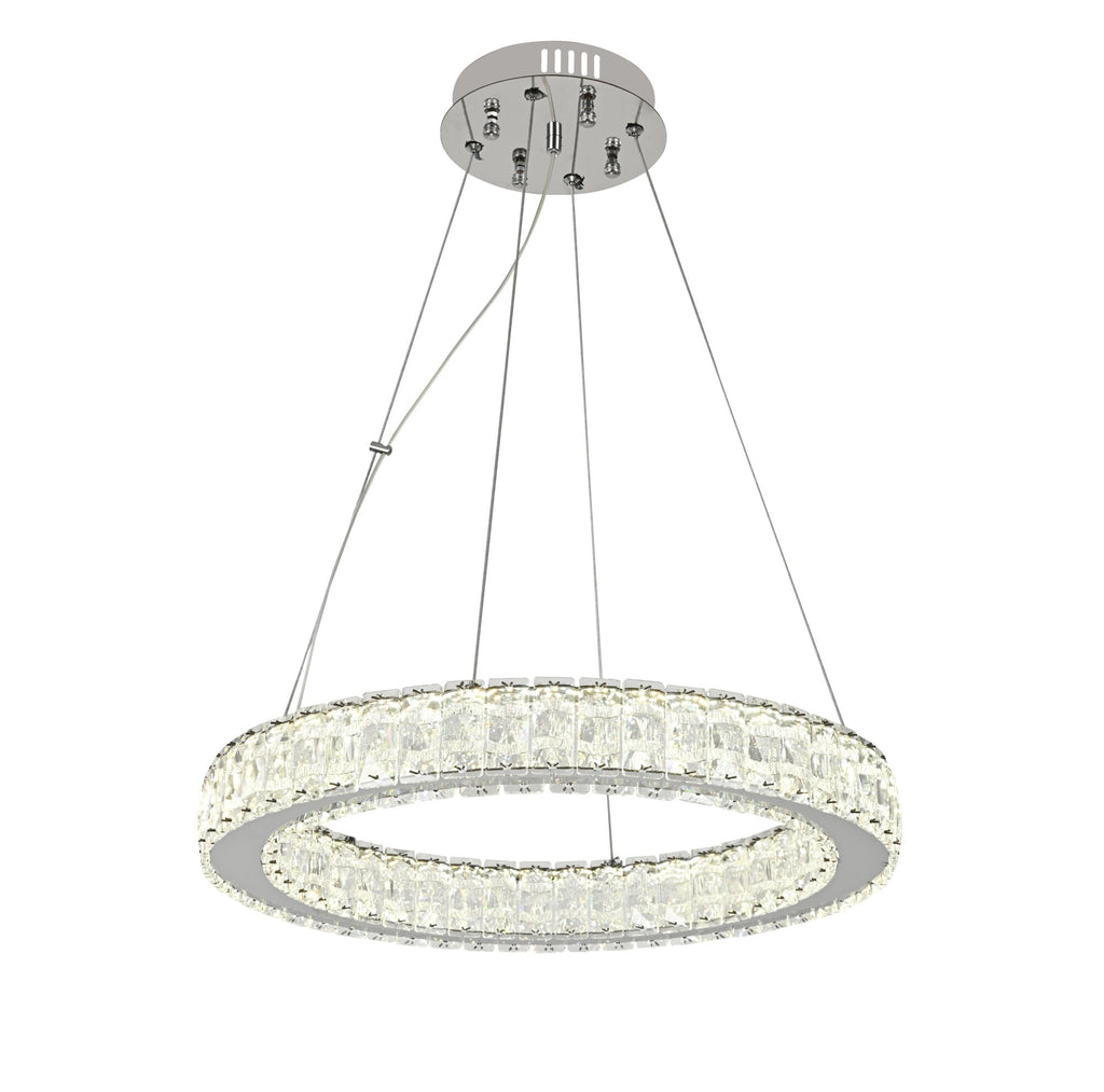 Pendul LED cu Telecomandă Palma, 56W, cu Inele, cu Cristale, Lumină Caldă/Neutră/Rece - AdeHouse — Finisaje și Iluminat Premium.