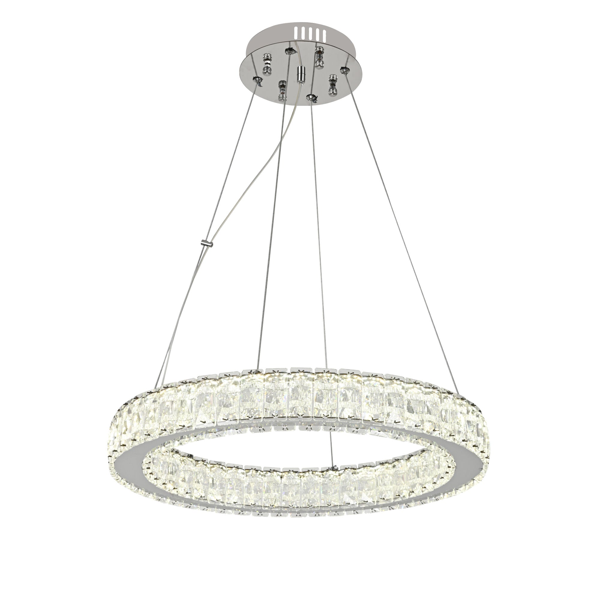 Pendul LED cu Telecomandă Palma, 56W, cu Inele, cu Cristale, Lumină Caldă/Neutră/Rece - AdeHouse — Finisaje și Iluminat Premium.