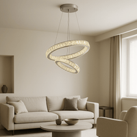 Pendul LED cu Telecomandă Galatea 100W, Ø50 cm, cu Inele, cu Cristale, Lumină Caldă/Neutră/Rece, Dimabil - AdeHouse — Finisaje și Iluminat Premium.