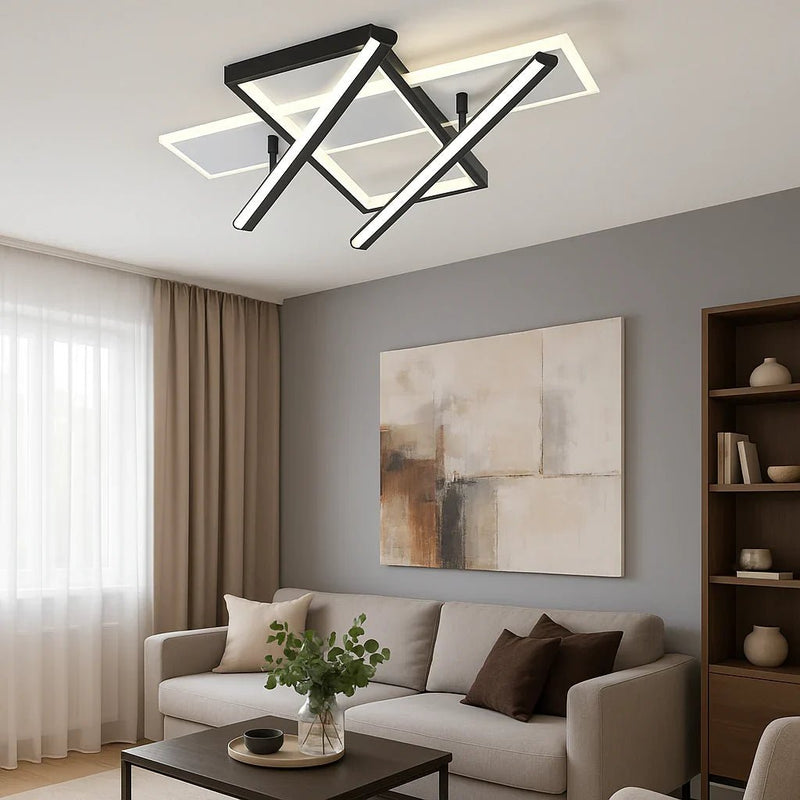 Lustră LED cu Telecomandă Clorinda, 50×50 cm, 144W, Lumină Caldă/Neutră/Rece, Negru/Alb